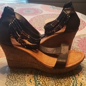 Fun wedge ankle pump, 3" blue & 1" front wedge